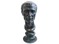 Vintage French Man Male Plaster Bust Head Ornament Figurine Display Gift Faded Weathered Damaged Black Stone c1920-30's