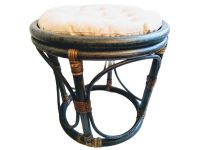 Vintage French Stool Wood Wooden Pole Sea Blue Green Cushioned Compact Seat Prop Display Plinth Rest Stand circa 1980-90's