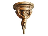 Vintage French Large Plaster Wall Hanging Gold Cherub Angel Faux Stone Plinth Display Stand Display Wall Decor c1960-70's