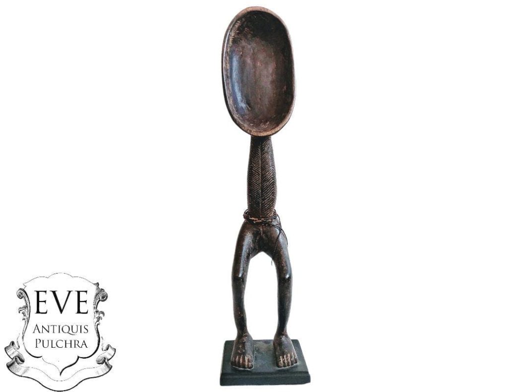 Vintage African Spoon Woman Wooden Standing Decor Carved Statue Carving Sculpture Wood Tribal Art Africa c1970-80’s