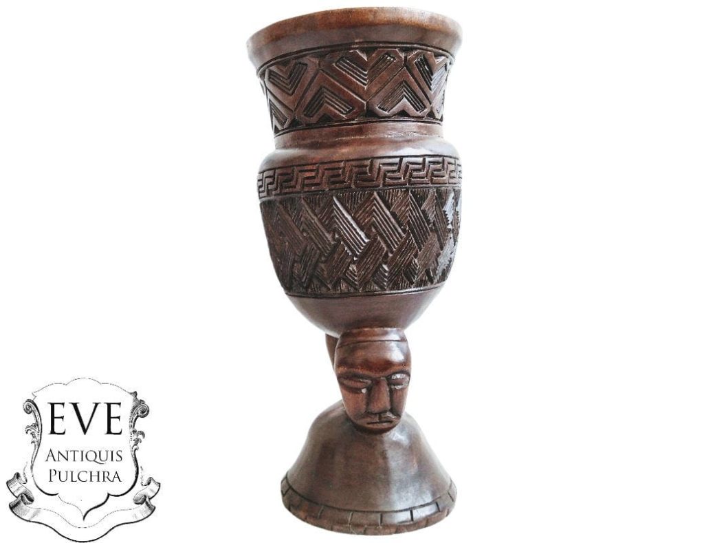 Vintage African Kuba Cup Chalice Of The Kings Wooden Catch-All Bust Figurine Statue Sculpture Carving Tribal Art c1970-80’s