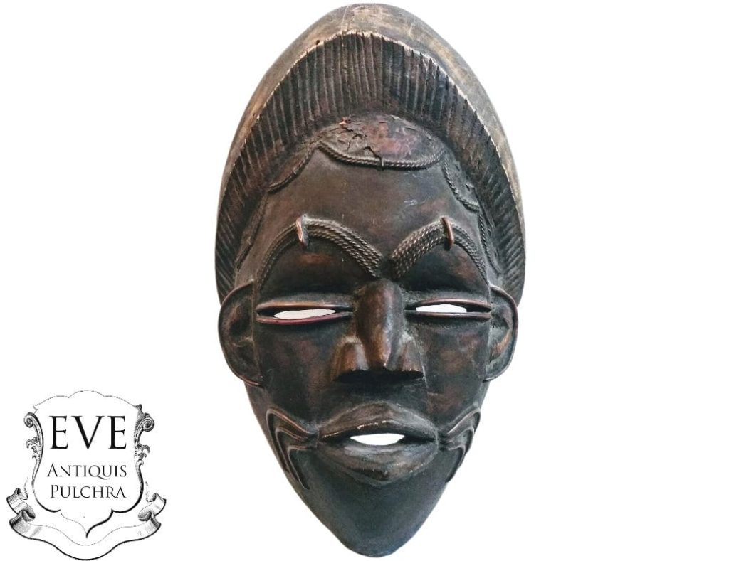 Vintage African Wooden Mask Hanging Wall Decor Intricately Carved Statue Carving Sculpture Wood Tribal Art c1970-80’s