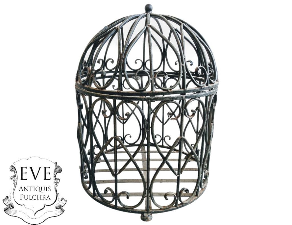 Vintage French Plant Cage Stand Jardiniere Heavy Metal Black Stand Display Container Plinth Flower Pot Large c1980-1990’s