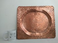 Alternative view of Vintage Arabic Islamic Decorative Copper Plate Metal Rectangular Tray Dish Platter Decorative Table Tarnish Patina c1960's