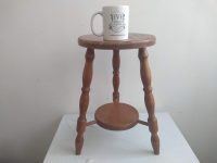 Alternative view of Vintage French Small Stool Table Wooden Wood Chair Seat Side Stand Flower Pot Ornament Display Shelf Prop circa 1970-80's