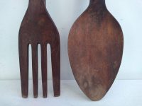 Alternative view of Vintage Philipino Carved Wood Wooden Giant Large Decorative Spoon And Fork Cutlery Wall Kitchen Decor Display c1970-80's
