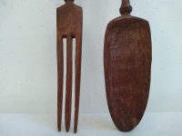 Alternative view of Vintage African Carved Wood Wooden Large Decorative Spoon And Fork Cutlery Wall Kitchen Decor Display c1960-70's