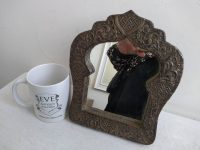 Alternative view of Vintage Moroccan Small Mirror Wood Wooden Metal Plated Bedside Dressing Table Inlaid  Decorative Cloakroom Bathroom c1990's