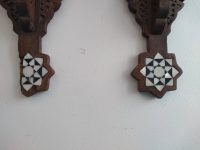 Alternative view of Vintage Indian Shelf Temple Altar Unit Wood Wooden Dark Brown Shell Inlaid Shelving Wall Stand Display Plinth c1960-1970's