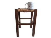 Alternative view of Vintage French Stool Wooden Brown Natural Wood Small Stand Woven Chair Display Rest Plinth Seating Seat Plant c1980-1990's