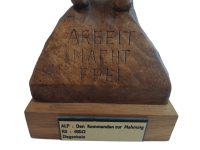 Alternative view of Vintage German Art Sculpture Arbeit Macht Frei Holocaust Memorium Wooden Wood Artwork Carved Statue Carving c1970-80's