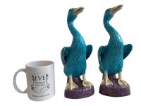 Alternative view of Vintage Chinese Duck Blue White Export Porcelain Figural Ducks Pair Ceramic Ornament Decorative Figurine Medium c1950-60's