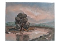 Alternative view of Vintage French Countryside River Painting Acrylic Skyline Tree Woodland Field Scenic Path On Canvas Lyon Area circa 1990's
