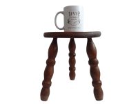 Alternative view of Vintage French Small Stool Table Wooden Wood Chair Seat Side Stand Flower Pot Ornament Display Shelf Prop circa 1960-70's