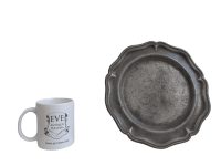 Alternative view of Antique French Small Pewter Dinner Plate tray charger platter serving lap table display bashed bruised patina c1800-50's