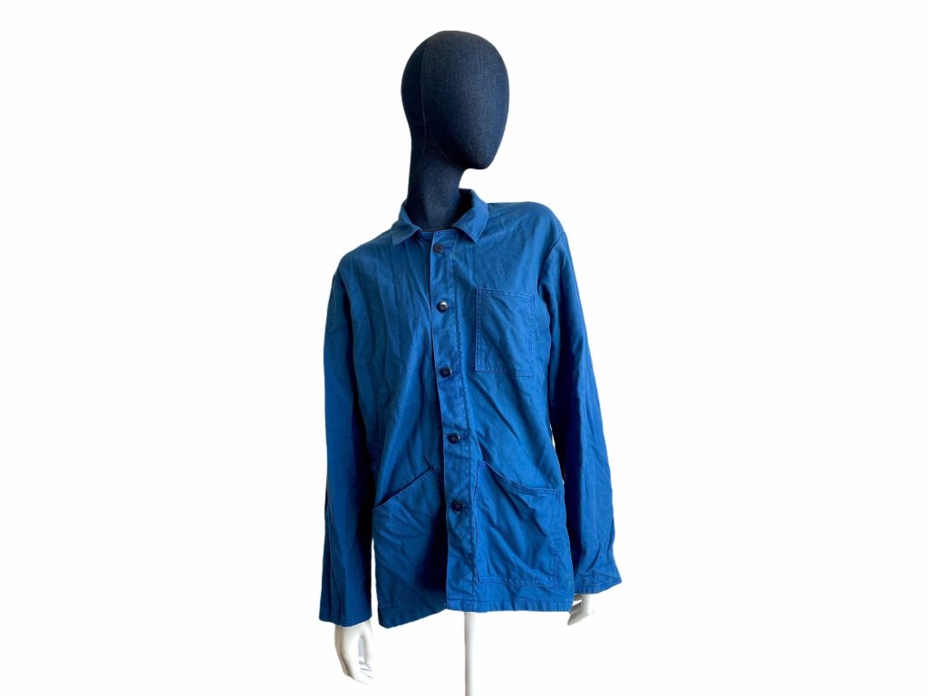 Vintage French Blue Work Cotton Jacket Farmer Jacket Indigo Dyed Size 44 L Workwear c1970’s