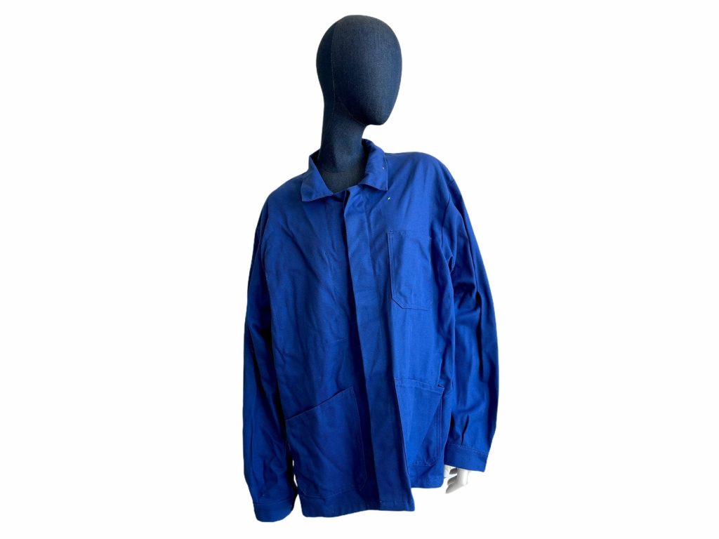 Vintage French Blue Work Cotton Jacket Farmer Jacket Indigo Dyed Size 46 XL Workwear c1990