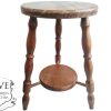 Vintage French Small Stool Table Wooden Wood Chair Seat Side Stand Flower Pot Ornament Display Shelf Prop circa 1970-80's
