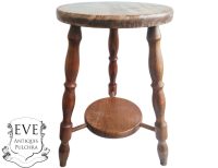 Vintage French Small Stool Table Wooden Wood Chair Seat Side Stand Flower Pot Ornament Display Shelf Prop circa 1970-80's
