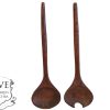 Vintage French Primitive Hand Carved Wood Wooden Large Salad Serving Spoon Pair Cutlery Kitchen Decor Display c1970-80's