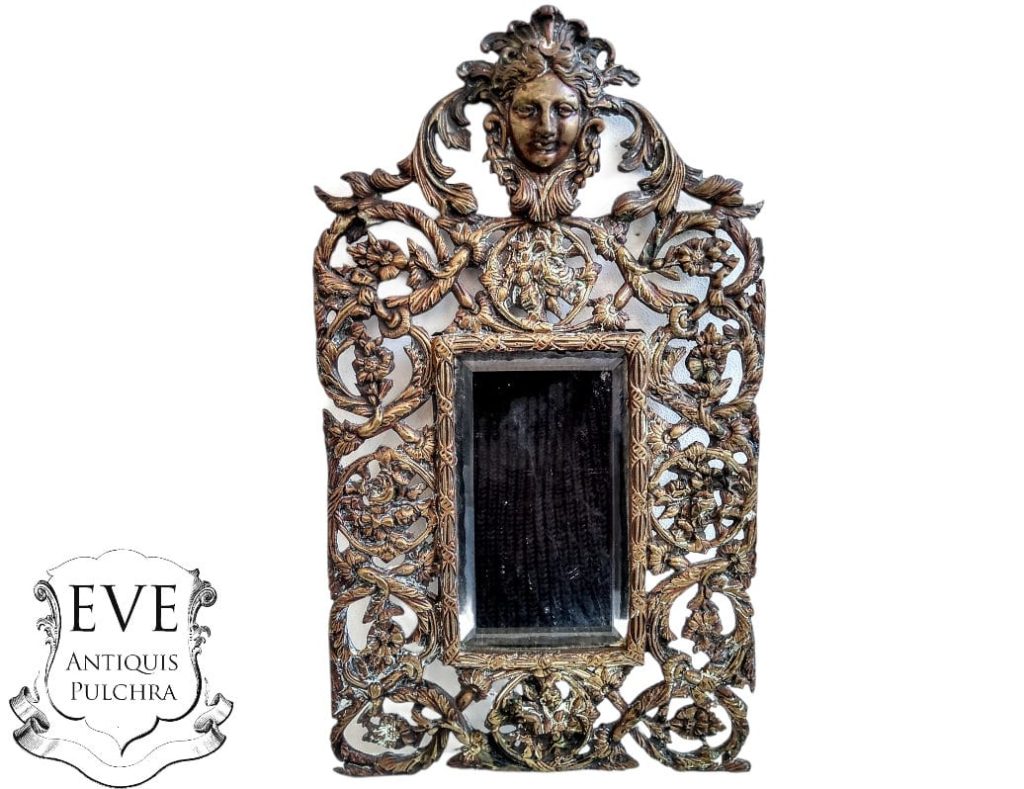 Antique French Bronze Metal Gold Mirror Gift Glass Wall Mirror Decorative Florentine Victorian Baroque Style circa 1910-20’s