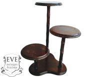 Vintage Taiwanese Wooden Wood Flower Pot Stand Triple Display Shelf Prop Scratched Scarred Bamboo Look circa 1970-80's