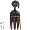 Vintage Large African Comb Afro Pick Wood Hair Primitive Sculpture Carving Tribal Art Decor Slide Head c1970-80's