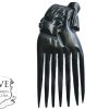 Vintage African Comb Afro Pick Wood Hair Sculpture Carving Tribal Art Decor Slide Head Accessories c1980-90's