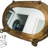 Vintage French Wall Hanging Mirror Brass Metal Glass One-Off Hand Made Decorative Cloakroom Ships Hatch Window c1950-60's
