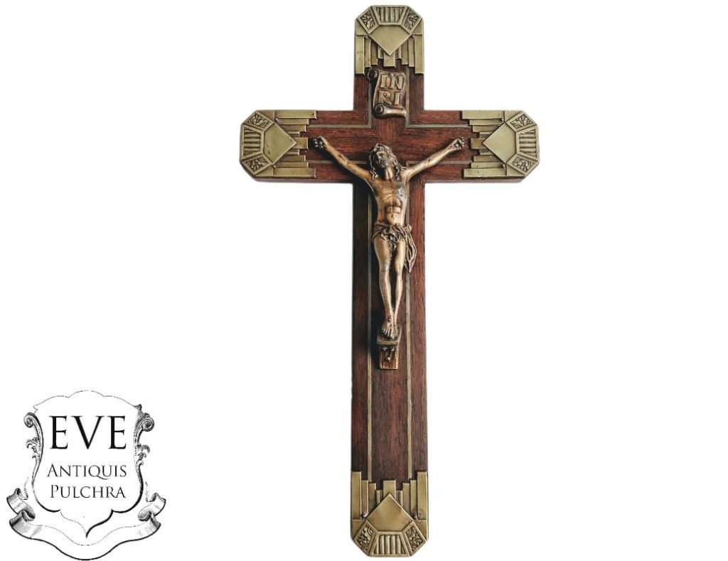 Vintage French Crucifix Wood Metal Christ With Patina Catholic Church Chapel Cross Religious Symbol Jesus c1960-70’s