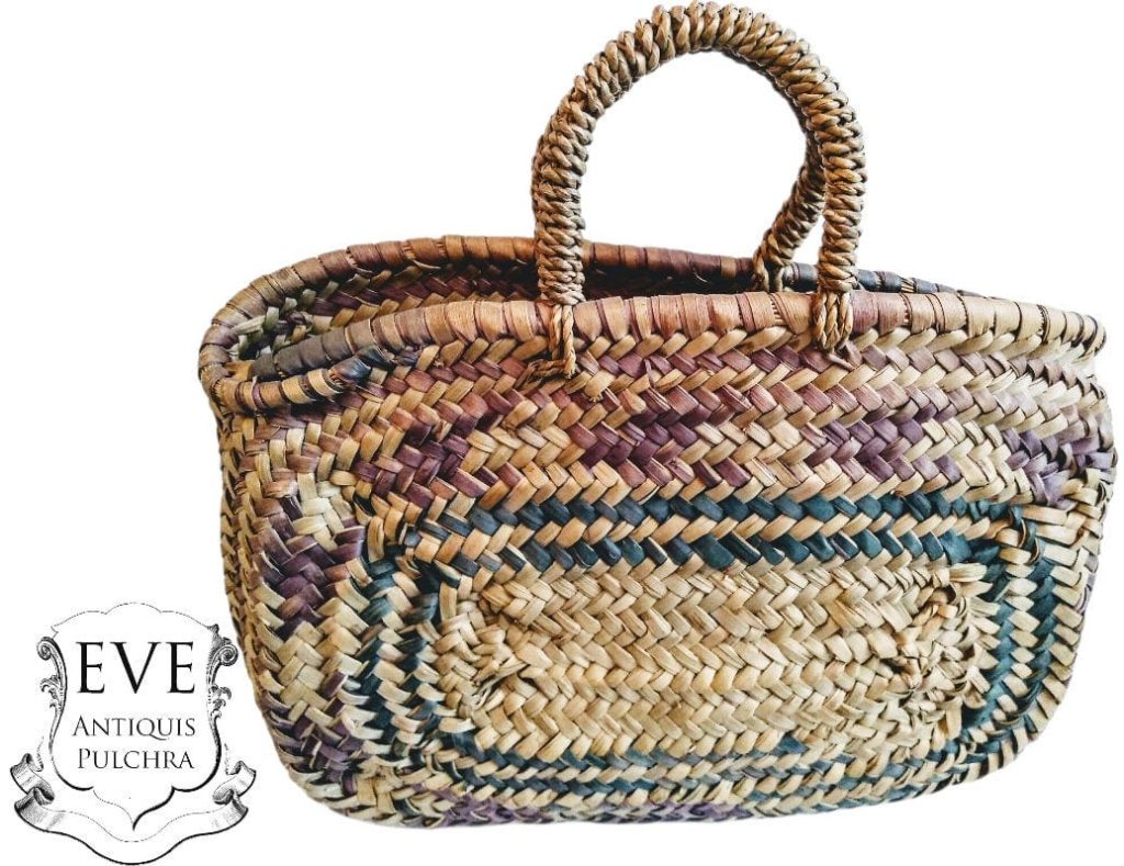 Vintage Portugese Small Traditional Carrying Shopping Storage Basket Wicker Woven Reed Decor c1980-90’s