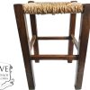 Vintage French Stool Wooden Brown Natural Wood Small Stand Woven Chair Display Rest Plinth Seating Seat Plant c1980-1990's
