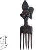 Vintage African Comb Afro Pick Head Wood Hair Sculpture Carving Tribal Art Decor Slide Head Jewellery Accessories c1990-00's