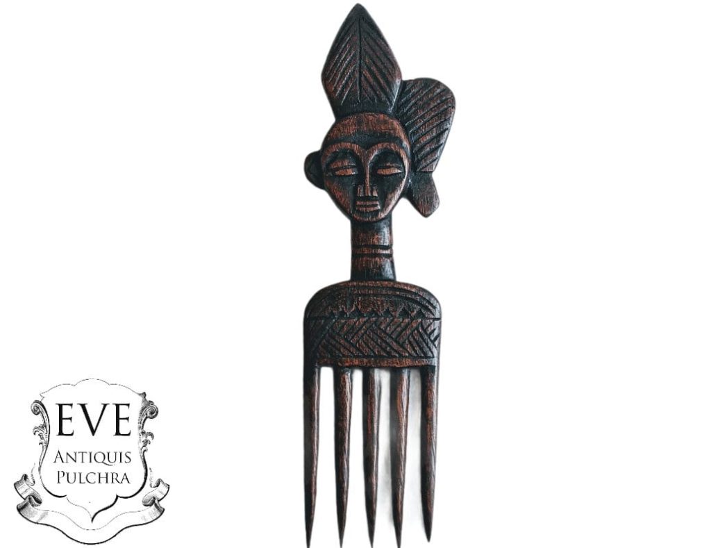 Vintage African Comb Afro Pick Head Wood Hair Sculpture Carving Tribal Art Decor Slide Head Jewellery Accessories c1990-00’s