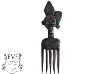 Vintage African Comb Afro Pick Head Wood Hair Sculpture Carving Tribal Art Decor Slide Head Jewellery Accessories c1990-00's