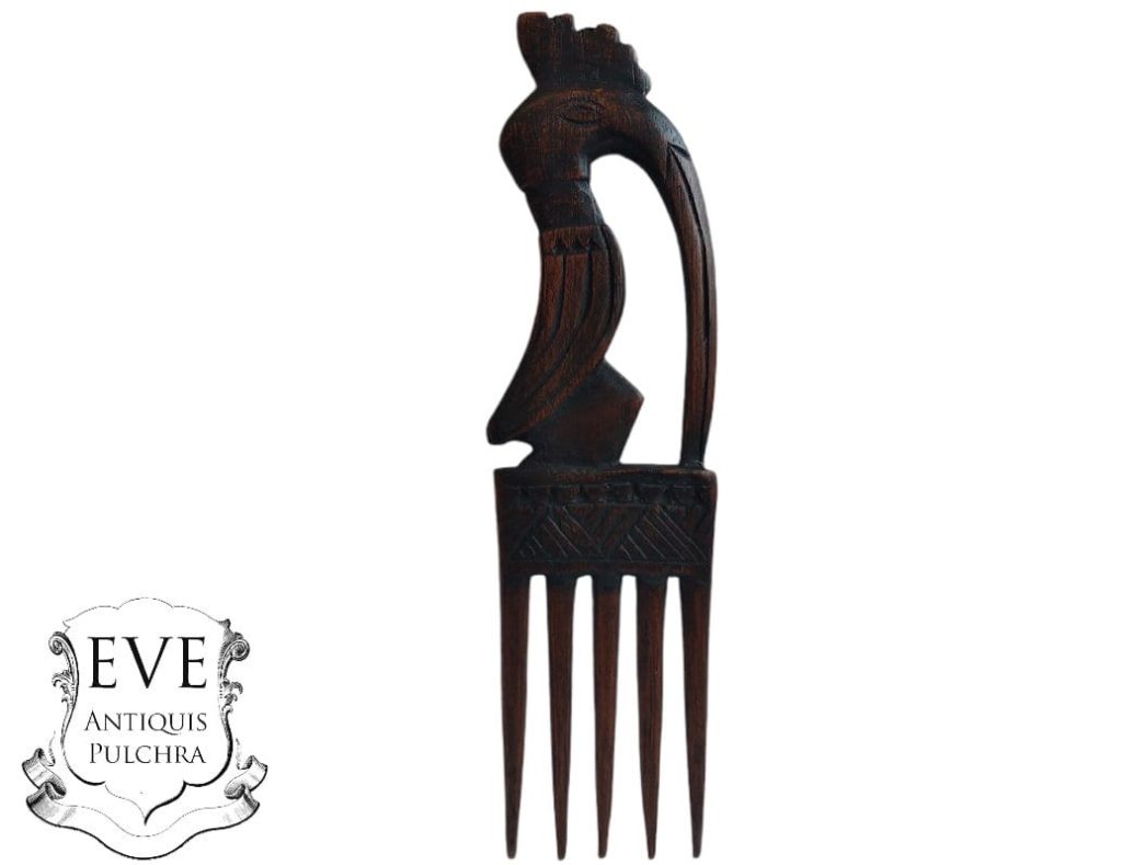 Vintage African Comb Afro Pick Bird Wood Hair Sculpture Carving Tribal Art Decor Slide Head Jewellery Accessories c1990-00’s