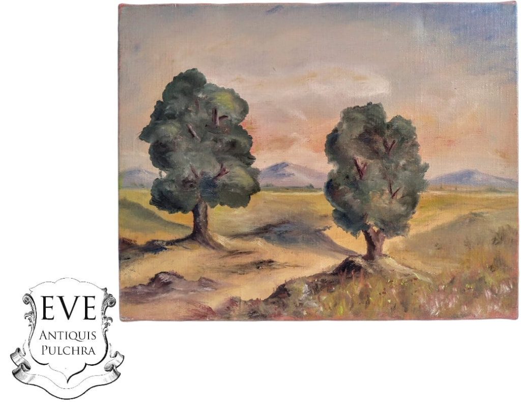 Vintage French Countryside Painting Acrylic Skyline Trees Tree Woodland Field Scenic Path On Canvas Lyon Area circa 1990’s