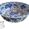 Vintage French Large Wash Water Bowl Sink Traditional Large Ceramic Dish Planter Pot Fruit Display Blue White c1970-80's