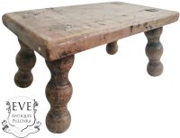 Vintage French Bench Stool Small Tiny Table Wooden Wood Chair Seat Side Stand Flower Pot Display Shelf Prop c1960's