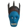 Vintage African Wooden Bust Mask Wall Decor Blue Painted Carved Statue Carving Sculpture Wood Tribal Art c1980-90's