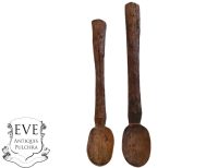 Vintage French Primitive Hand Carved Wood Wooden Large Decorative Spoon Pair Cutlery Wall Kitchen Decor Display c1950-60's