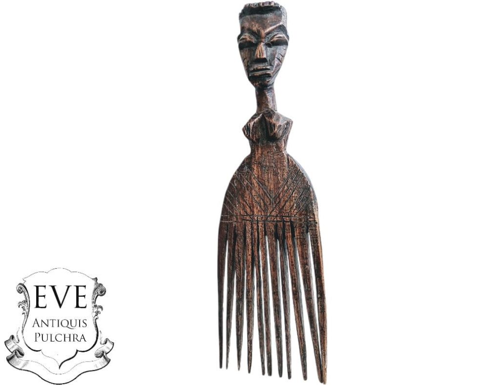 Vintage African Comb Afro Pick Wood Hair Sculpture Carving Tribal Art Decor Slide Head Accessories c1980-90's