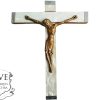 Vintage French Crucifix Mother Of Pearl Shell With Patina Catholic Church Chapel Cross Religious Symbol Jesus c1960-70's