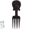 Vintage African Comb Afro Pick Head Wood Hair Sculpture Carving Tribal Art Decor Slide Head Jewellery Accessories c1990-00's