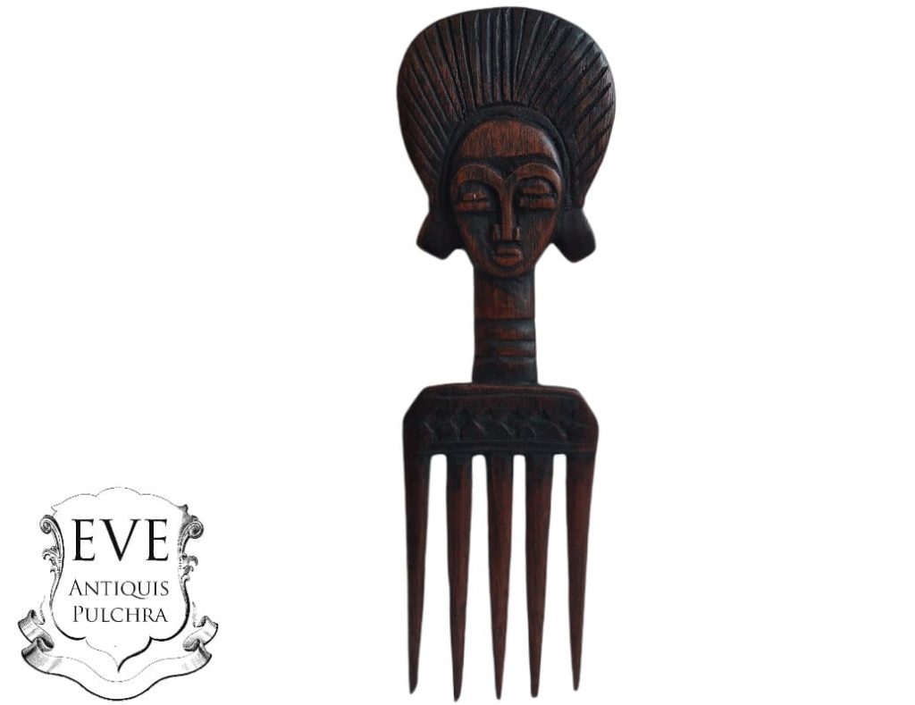 Vintage African Comb Afro Pick Head Wood Hair Sculpture Carving Tribal Art Decor Slide Head Jewellery Accessories c1990-00’s