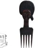 Vintage African Comb Afro Pick Head Wood Hair Sculpture Carving Tribal Art Decor Slide Head Jewellery Accessories c1990-00's