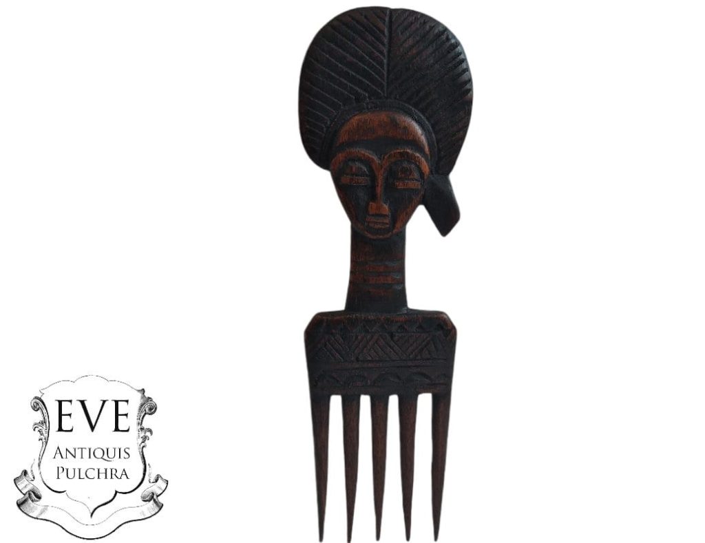 Vintage African Comb Afro Pick Head Wood Hair Sculpture Carving Tribal Art Decor Slide Head Jewellery Accessories c1990-00’s