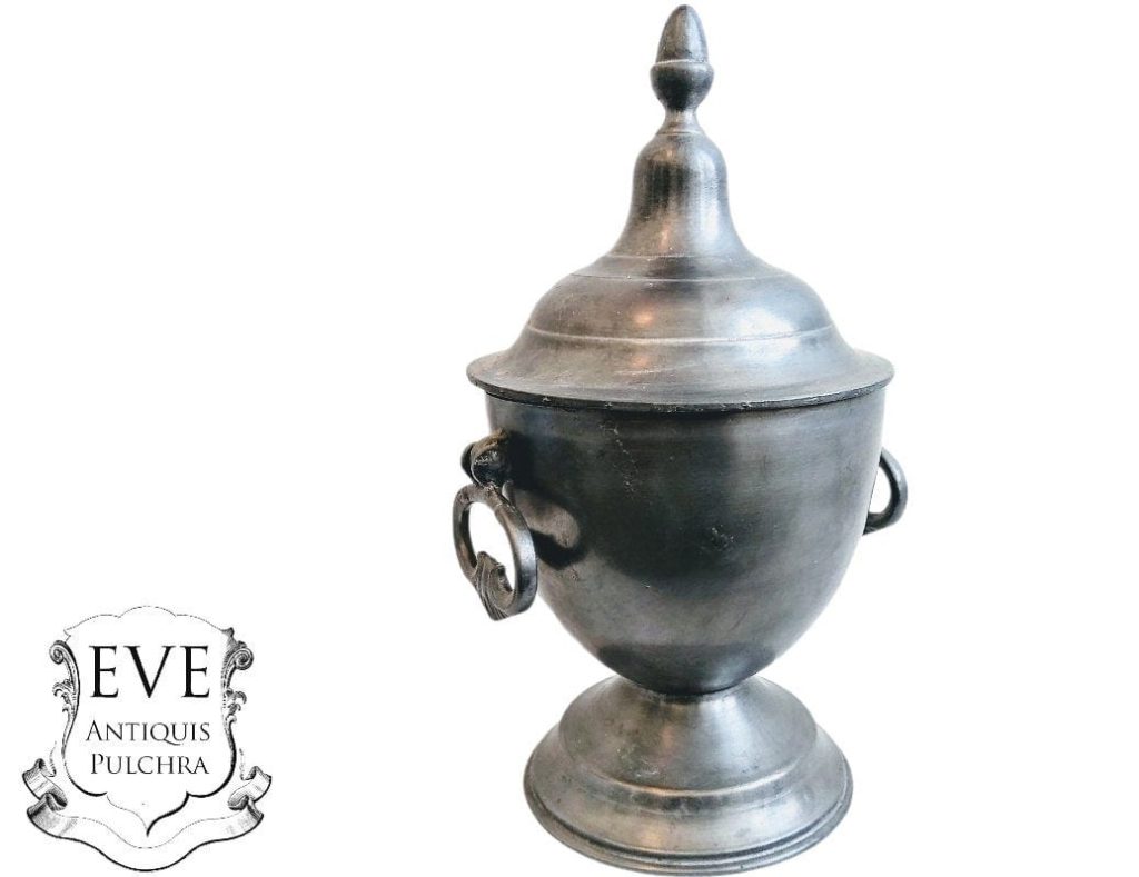 Vintage French Heavy Pewter Terrine Urn Tureen Dish Bowl Pot Catch-All Display Traditional France Decor Serving Etain c1920’s