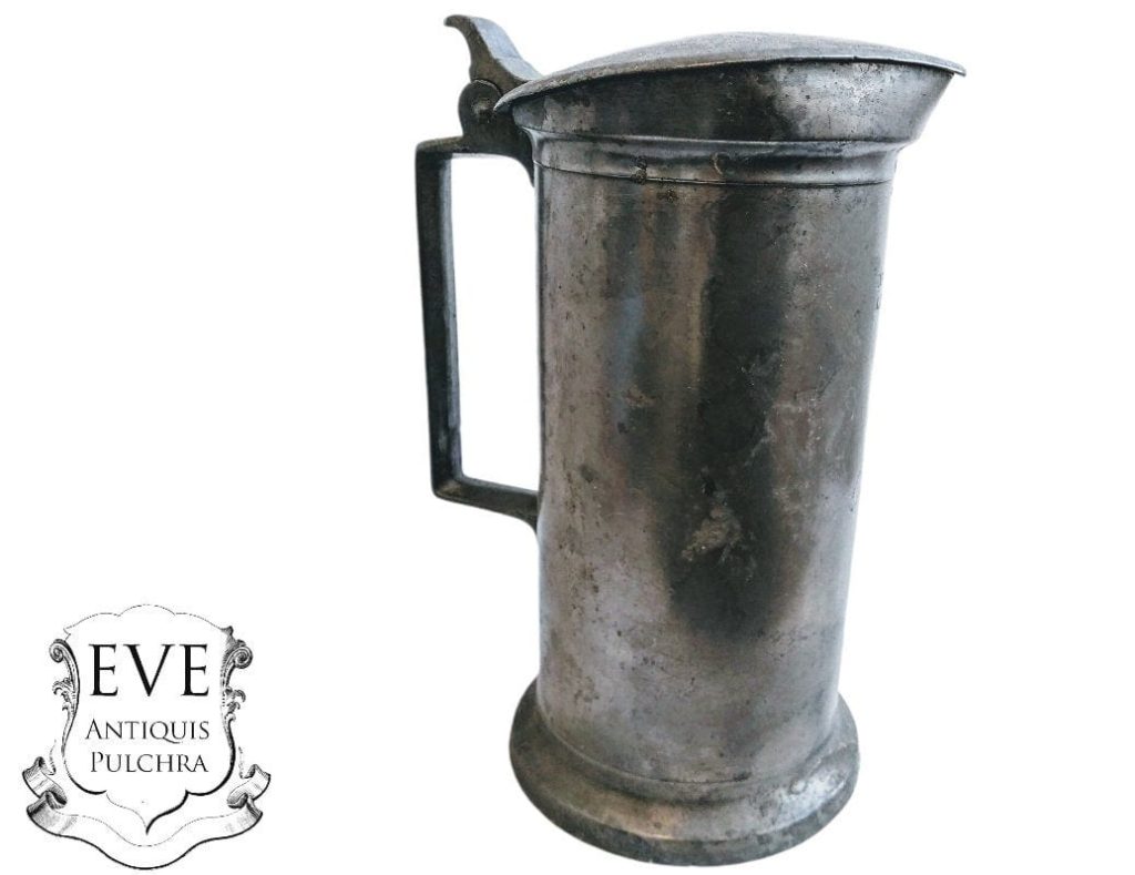 Antique French Heavy Pewter Beer Ale Cider Traditional Bar Serving Jug Pitcher Display Traditional France Decor Serving c1856