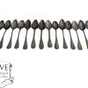 Antique French Pewter Large Dinner Spoon Spoons Set Of Fourteen old worn cutlery flatware silverware tableware circa 1850's